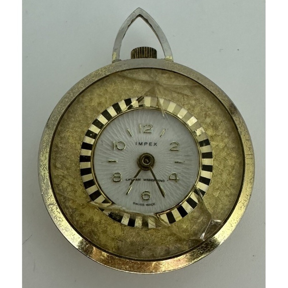 Vintage Swiss Made Impex Antimagnetic Wind Up Pocket‎ Watch Runs Glass Broken A